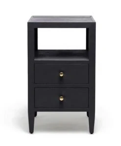 Made Goods Jarin Single Nightstand Dark Navy Faux Belgian Linen New Arrivals
