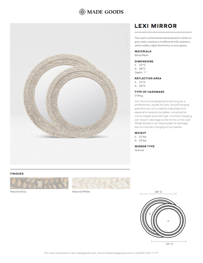 Made Goods Lexi Mirror 38" Natural Bone And White Resin 4 Made Goods Lexi Mirror 38" Natural Bone And White Resin
