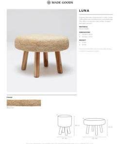 Made Goods Luna Stool Small Bleached Raffia New Arrivals