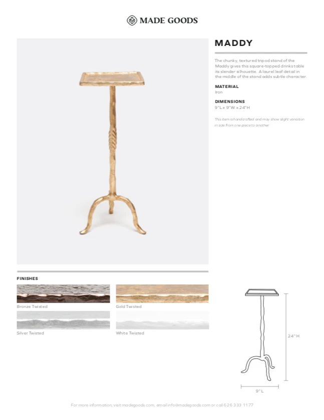 Made Goods New Arrivals Maddy Drinks Table Gold Twisted Iron 4 Made Goods New Arrivals Maddy Drinks Table Gold Twisted Iron