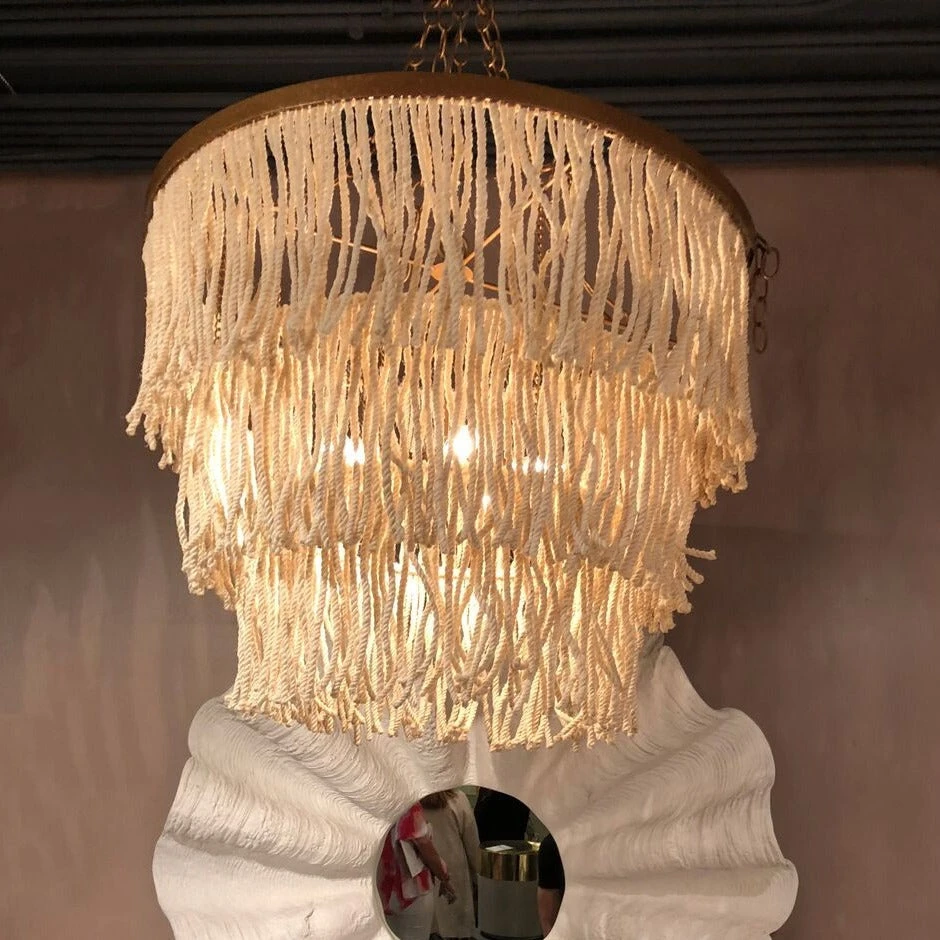 Made Goods New Arrivals Arricka Chandelier Bleached Abaca Rope With Gold Metal 6 Made Goods New Arrivals Arricka Chandelier Bleached Abaca Rope With Gold Metal