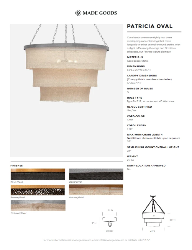 Made Goods New Arrivals Patricia Oval Chandelier Black Coco Beads And Silver 5 Made Goods New Arrivals Patricia Oval Chandelier Black Coco Beads And Silver