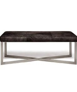 Made Goods Roger Double Bench Dark Brown Hide With Silver Metal Base New Arrivals
