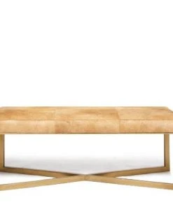 Made Goods Roger Double Bench Beige Hide With Antique Brass Base