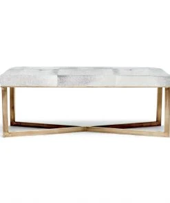 Made Goods Roger Double Bench Gray Hide With Antique Brass Base