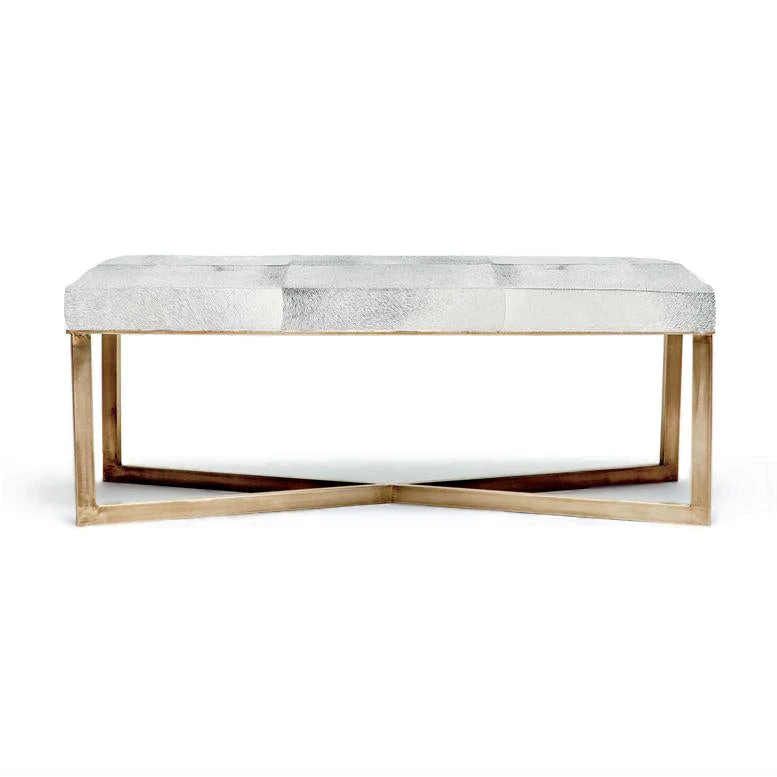 Made Goods Roger Double Bench Gray Hide With Antique Brass Base 3 Made Goods Roger Double Bench Gray Hide With Antique Brass Base