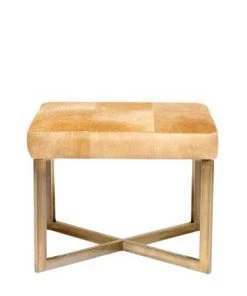 Made Goods Roger Single Bench Beige Hide With Antique Brass Base New Arrivals