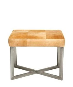 Made Goods New Arrivals Roger Single Bench Beige Hide With Silver Metal Base