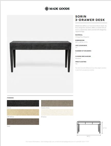 Made Goods Sorin 3 Drawer Desk Black Faux Shagreen 4 Made Goods Sorin 3 Drawer Desk Black Faux Shagreen