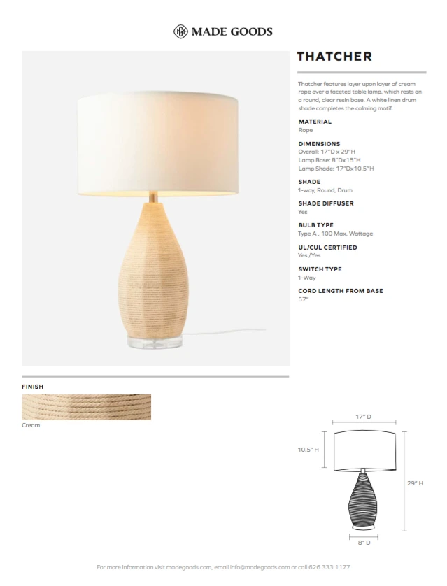 Made Goods Thatcher Table Lamp Cream Rope New Arrivals 9 Made Goods Thatcher Table Lamp Cream Rope New Arrivals