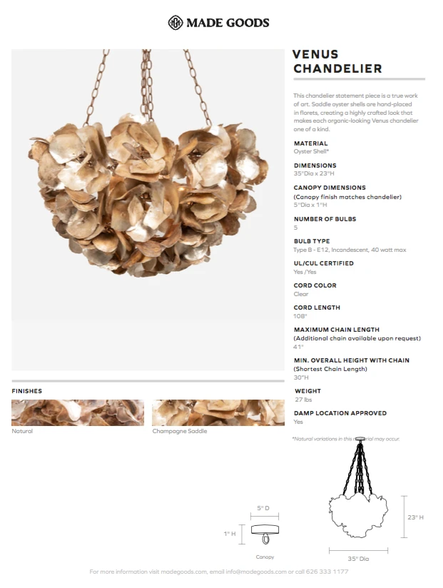 Made Goods Venus Chandelier Natural Saddle 10 Made Goods Venus Chandelier Natural Saddle
