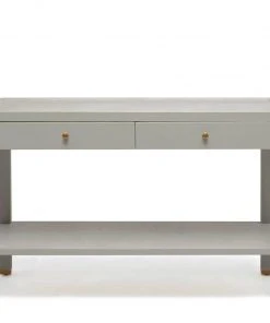 Made Goods Jarin Console Light Gray Faux Belgian Linen New Arrivals