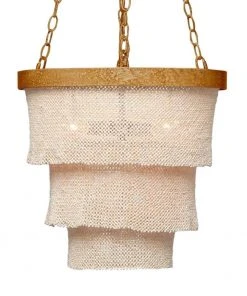 Made Goods Patricia Chandelier Small Natural Coco Beads And Gold Metal