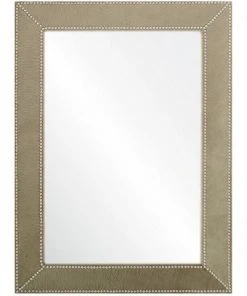 Mirror Home Green Hide And Bronze Nailhead Mirror New Arrivals