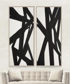 Natural Curiosities Black And White Abstract Panel Pair Framed Artwork