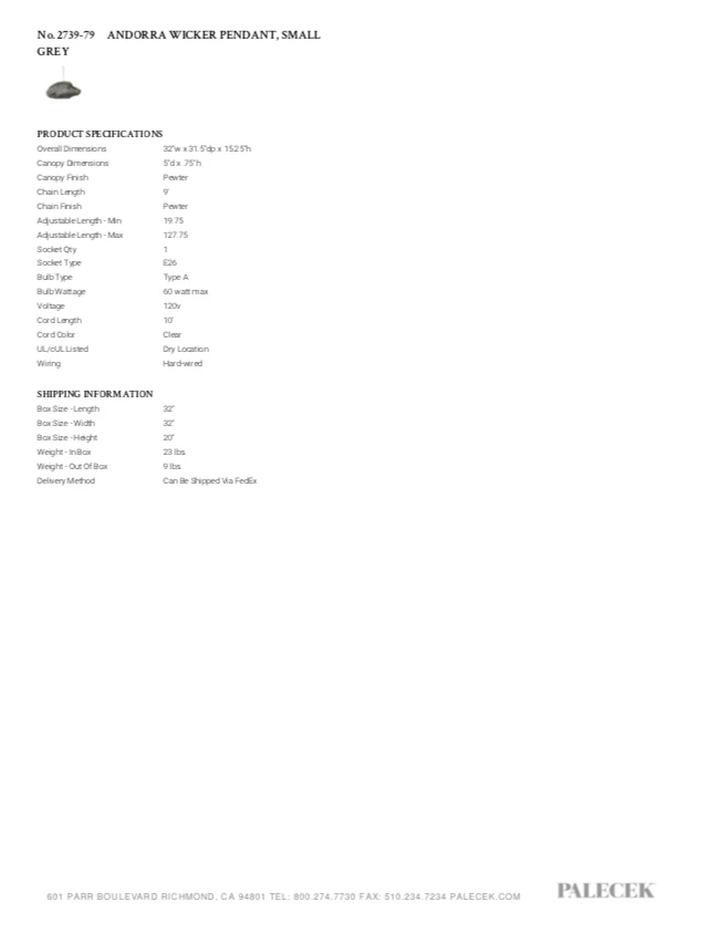 Palecek New Arrivals Andorra Pendant Small Grey 6 Palecek New Arrivals Andorra Pendant Small Grey