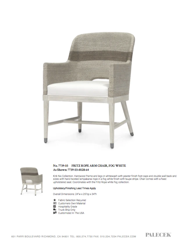 Palecek New Arrivals Fritz Rope Armchair Fog White 5 Palecek New Arrivals Fritz Rope Armchair Fog White