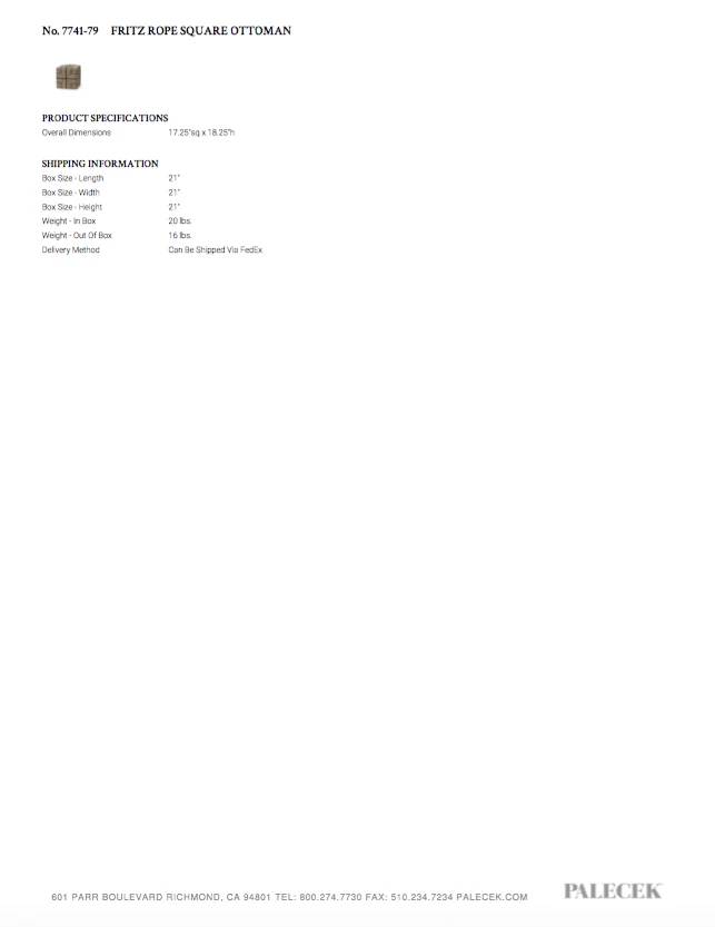 Palecek New Arrivals Fritz Rope Square Ottoman 7 Palecek New Arrivals Fritz Rope Square Ottoman