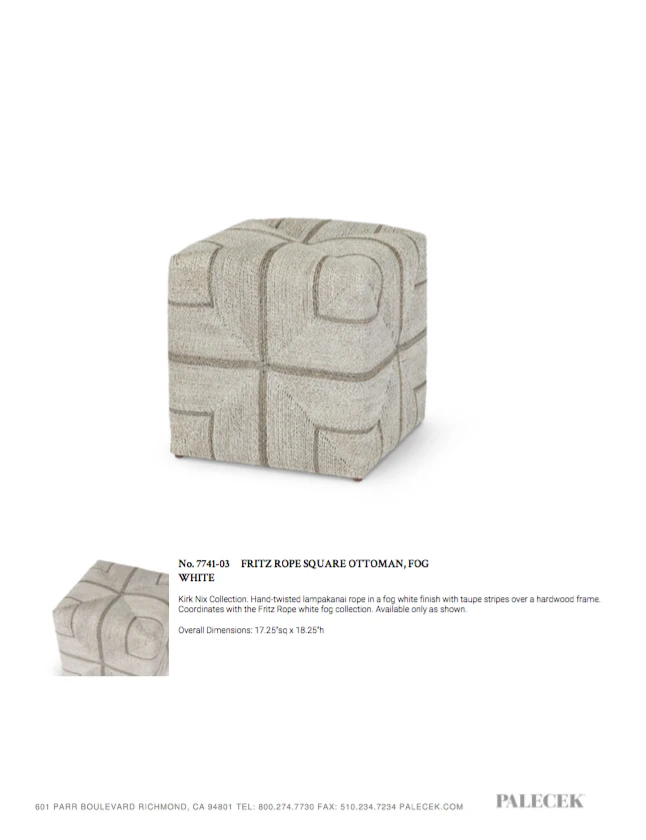 Palecek Fritz Rope Square Ottoman White Fog New Arrivals 8 Palecek Fritz Rope Square Ottoman White Fog New Arrivals