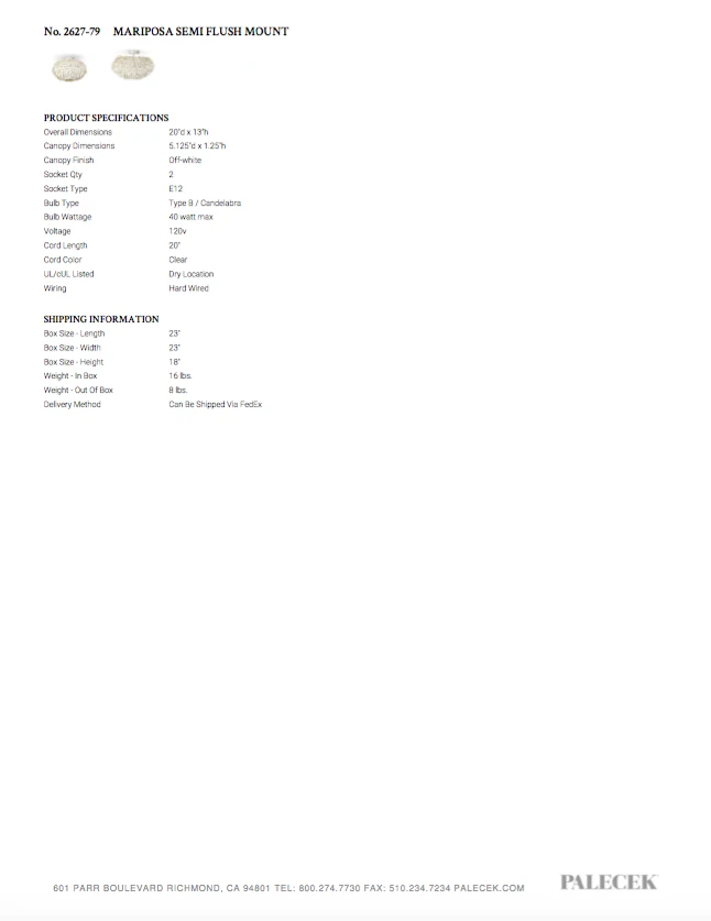 Palecek Mariposa Semi Flush Mount 8 Palecek Mariposa Semi Flush Mount