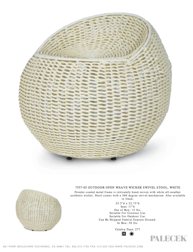 Palecek New Arrivals Outdoor Open Weave Wicker Swivel Stool White 7 Palecek New Arrivals Outdoor Open Weave Wicker Swivel Stool White