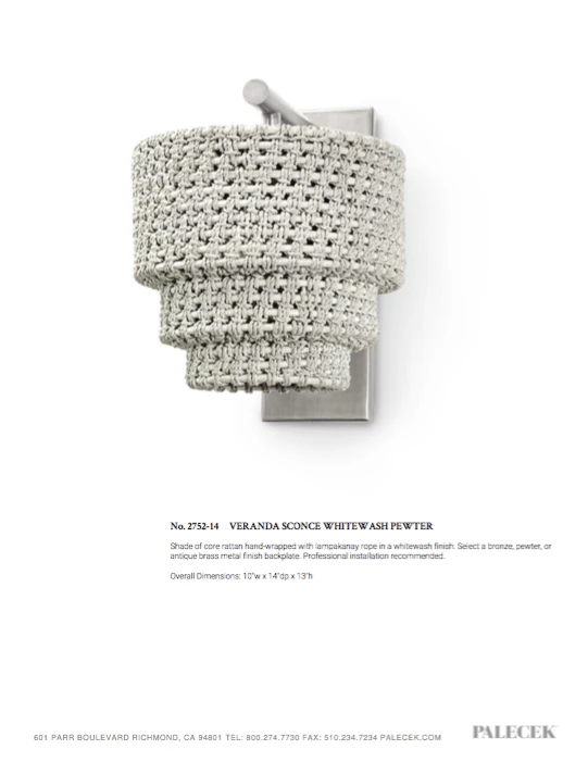 Palecek New Arrivals Veranda Sconce Whitewash Pewter 4 Palecek New Arrivals Veranda Sconce Whitewash Pewter
