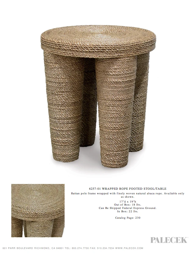 Palecek New Arrivals Wrapped Rope Footed Stool 7 Palecek New Arrivals Wrapped Rope Footed Stool
