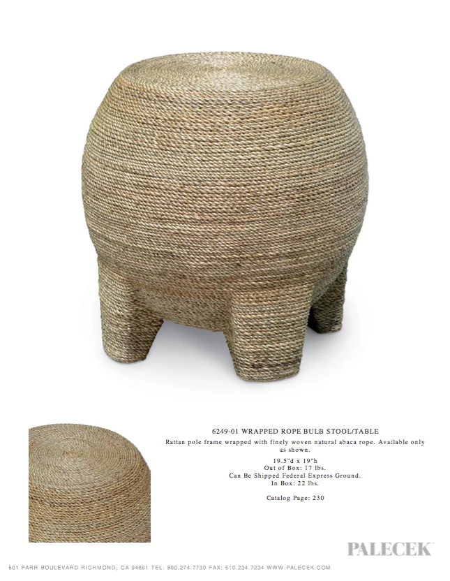 Palecek New Arrivals Wrapped Rope Bulb Stool 6 Palecek New Arrivals Wrapped Rope Bulb Stool