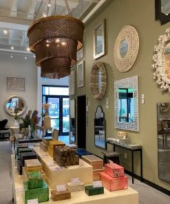 Made Goods Patricia Chandelier Oval Bronze Coco Beads And Gold Metal