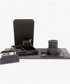 Pigeon And Poodle New Arrivals Larne Wastebasket Black Leather