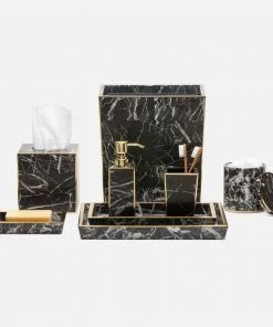 Pigeon And Poodle Rhodes Wastebasket Nero Marble And Brass Metal