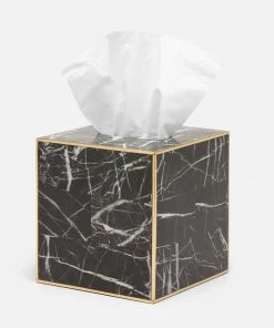 Pigeon And Poodle New Arrivals Rhodes Tissue Box Nero Marble And Brass Metal