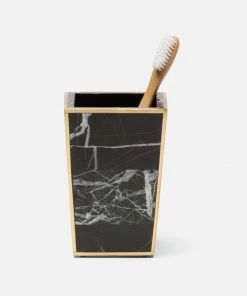 Pigeon And Poodle Rhodes Toothbrush Holder Nero Marble And Brass Metal