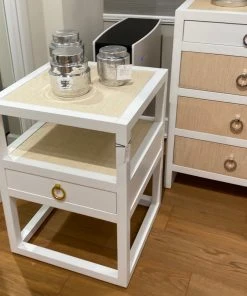 Bungalow 5 Polo 1 Drawer Side Table Grasscloth And White Lacquer New Arrivals