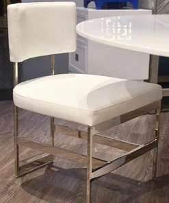 Worlds Away Shaw Chair Nickel And White Vinyl