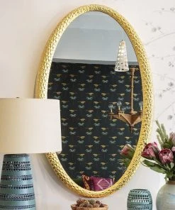 Mirror Home Jamie Drake Carved Oval Mirror Gold Leaf