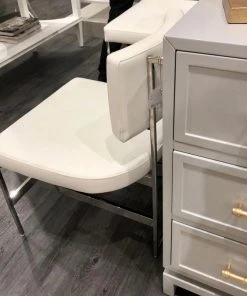 Worlds Away Shaw Chair Nickel And White Vinyl