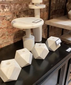 Noir Polyhedron Candle Holders Set Of Four White Marble