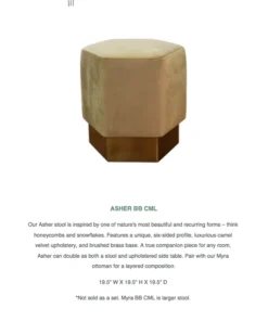 Worlds Away Asher Stool Brushed Brass Camel Velvet New Arrivals