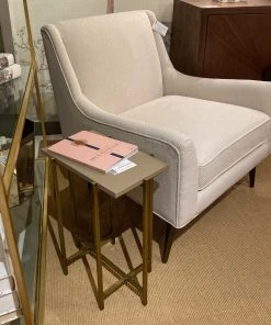 Worlds Away New Arrivals Avni Side Table Antique Brass And Gray Faux Shagreen