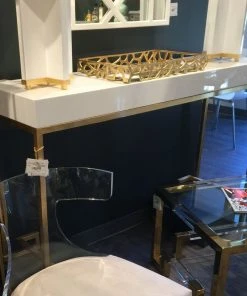 Worlds Away New Arrivals Barsanti White Console Gold