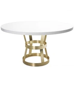 Worlds Away New Arrivals Cannon Dining Table Antique Brass Base With White Top