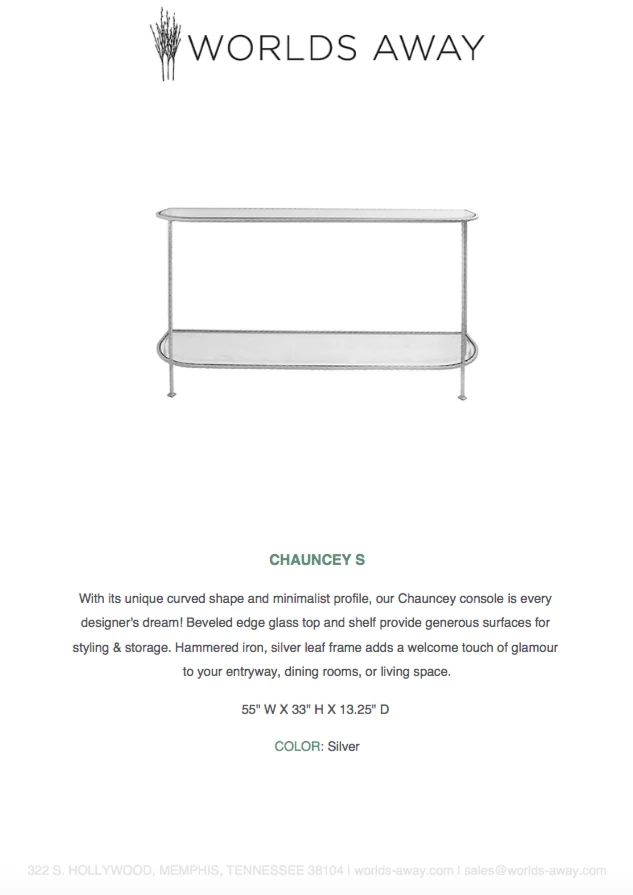 Worlds Away Chauncey Console Silver Leaf 6 Worlds Away Chauncey Console Silver Leaf