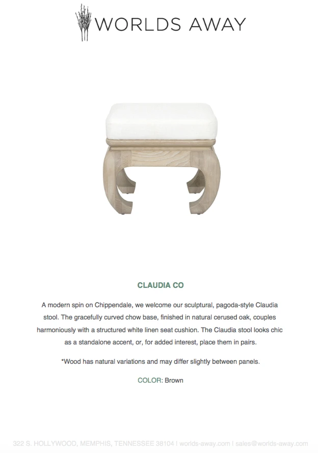 Worlds Away Claudia Stool Cerused Oak 7 Worlds Away Claudia Stool Cerused Oak