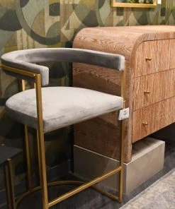 Worlds Away Cromwell Counter Stool Grey Velvet And Brass