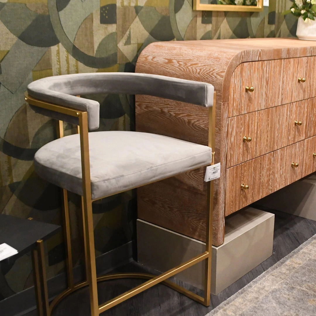 Worlds Away Cromwell Counter Stool Grey Velvet And Brass 4 Worlds Away Cromwell Counter Stool Grey Velvet And Brass