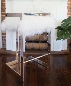 Worlds Away New Arrivals Emmett Counter Stool Nickel And White Mongolian Fur