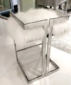 Worlds Away New Arrivals Emmett Counter Stool Nickel And White Mongolian Fur