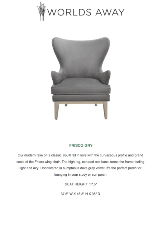 Worlds Away Frisco Wing Chair Gray New Arrivals 12 Worlds Away Frisco Wing Chair Gray New Arrivals
