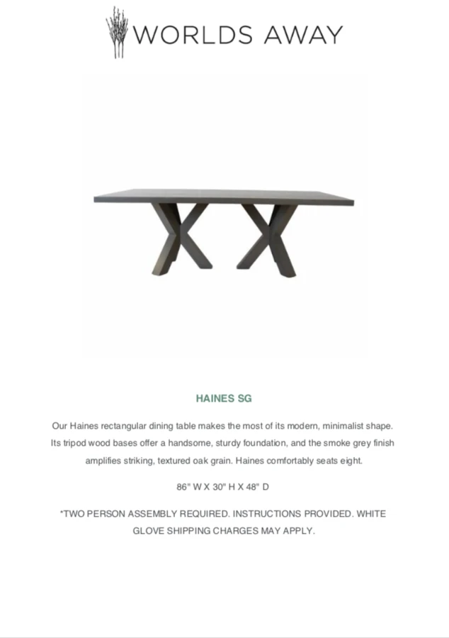 Worlds Away New Arrivals Haines Dining Table Smoke Gray Worlds Away New Arrivals Haines Dining Table Smoke Gray